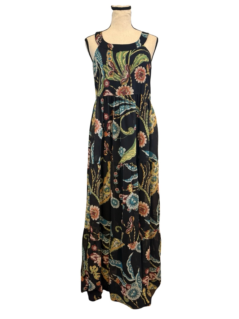 MELLODAY Black Maxi Dress with Multicolor Floral Paisley Print